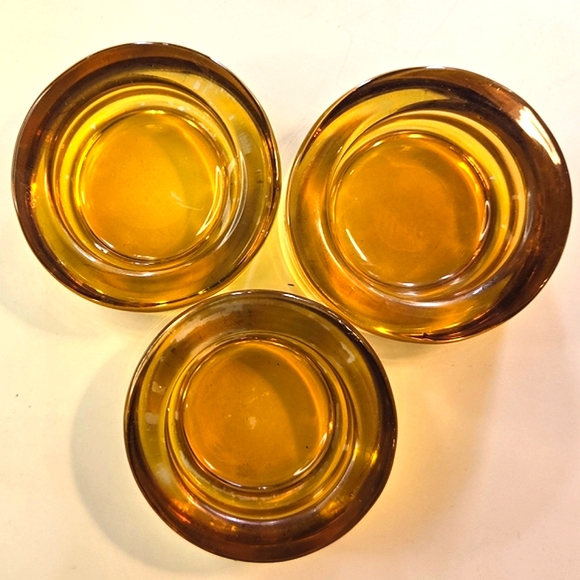 Tea Light Glass Candle Holders -  Set of Three in Amber Yellow - Picture 1 of 5